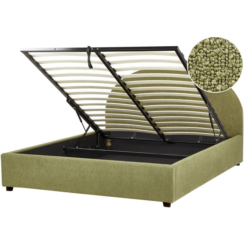 Beliani - Lit Double Minimaliste 160 x 200 cm avec Rangement en Bouclé Vert Olive Vaucluse