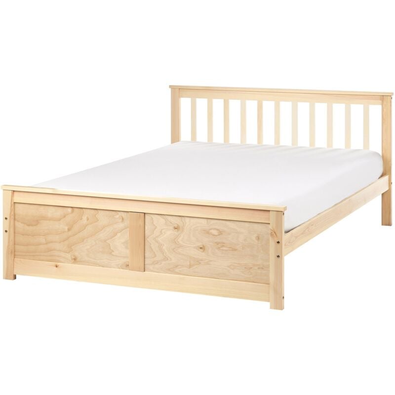 Beliani - Lit Double Minimaliste en Bois de Pin mdf 140 x 200 cm Bois Clair Olendon