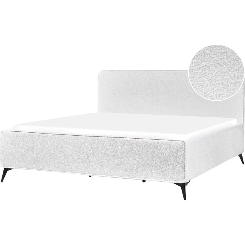 Beliani - Lit Double Moderne en Bouclé 180 x 200 cm Cadre de Lit Pieds en Métal Noir Chambre à Coucher Blanc Cassé Valognes