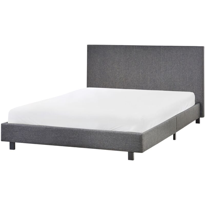 Beliani - Lit Double Moderne en Tissu de Lin 140 x 200 cm à Lattes Gris Albi