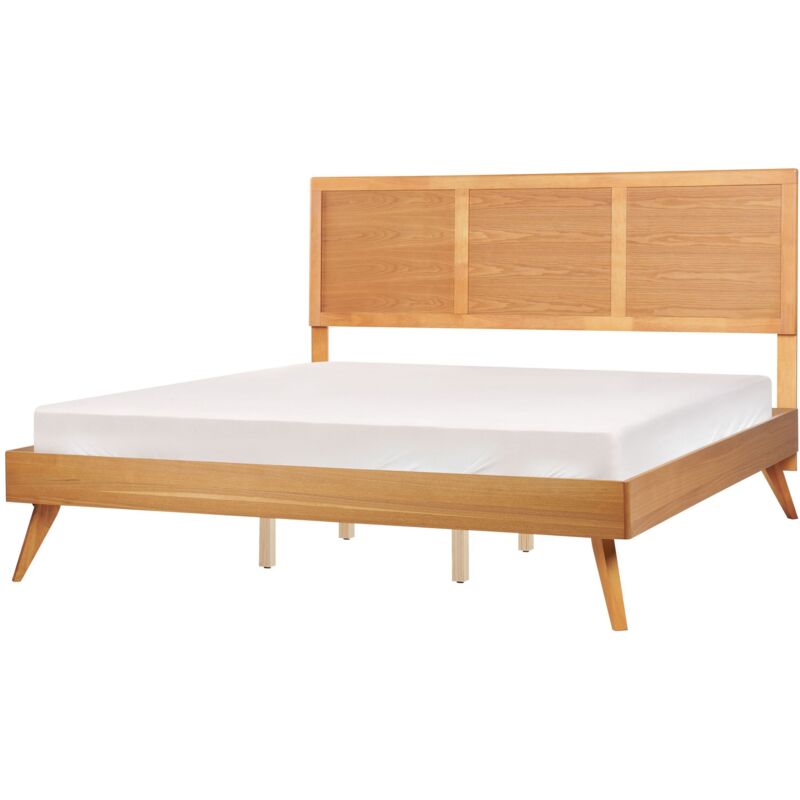 Lit Double Moderne Rustique 180 x 200 cm Tête de Lit Cadre à Lattes Bois Clair Istres