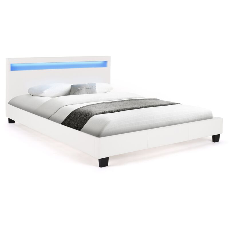 Idmarket - Lit double neo avec tête de lit led intégrées et sommier 140 x 190 cm pvc blanc