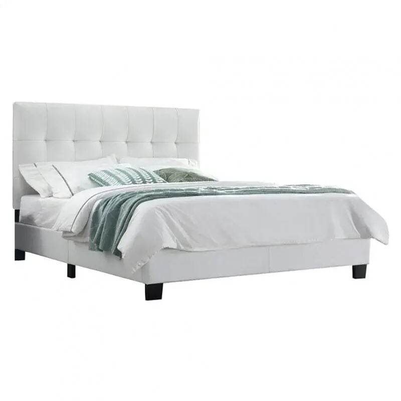 Meubletmoi - Lit double 140 x 190 cm en simili blanc + sommier fixe - pandora