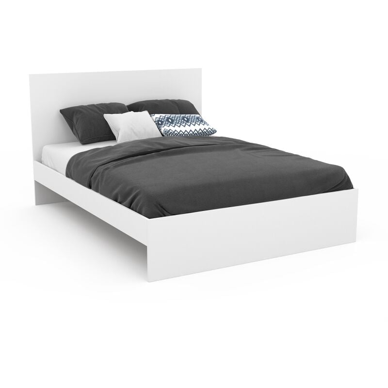lit double omaha avec tête de lit et sommier 140 x 190 cm blanc - blanc
