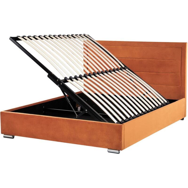 Beliani - Lit Double Rangement Velours Rembourrage 160x200cm Orange Rouen