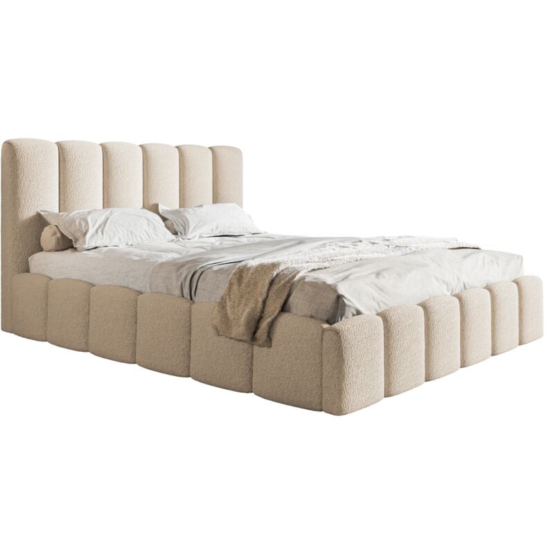 Emporius - Lit double 160x200 Palermo - Lit avec Rangement - Lit design, lit adulte tissu bouclé (Beige - Anthology 3)