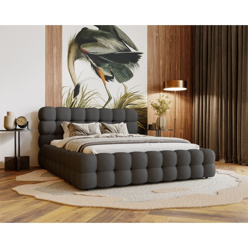 Emporius - Lit double 200x200 Parlas Bis - Lit avec tissu Velvet - Lit design avec Rangement (Gris foncé - Amor Velvet 4321)