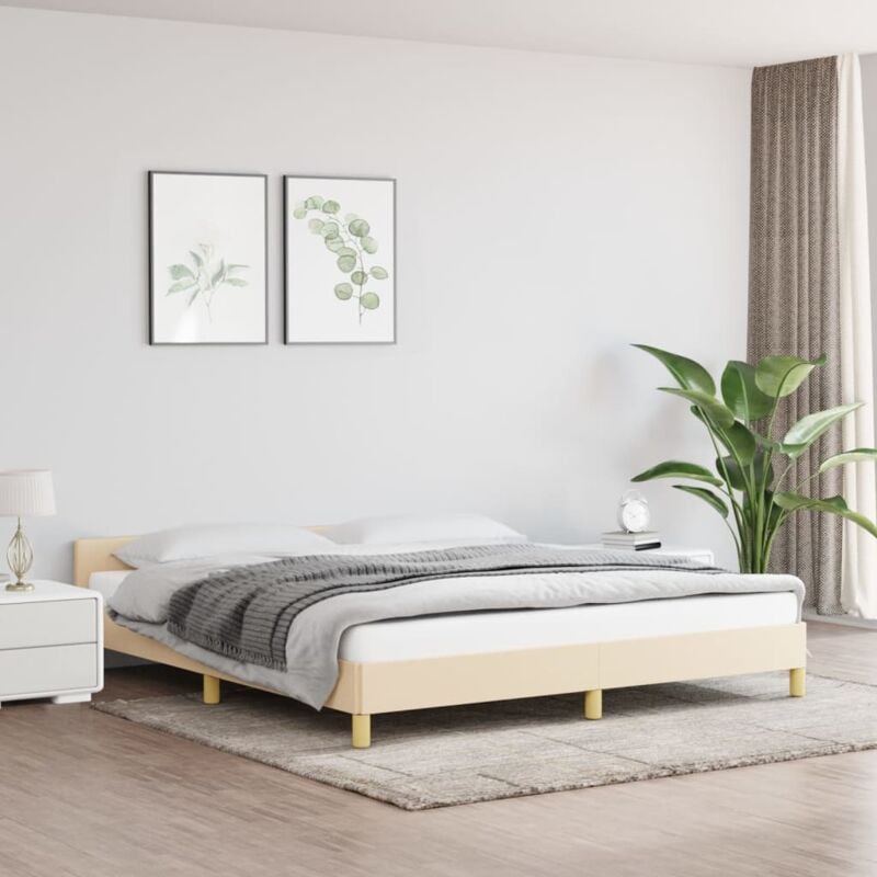 Lit double pour adulte avec tête de lit - Cadre de lit Crème 180 x 200 cm Tissu BV716173 Bonnevie