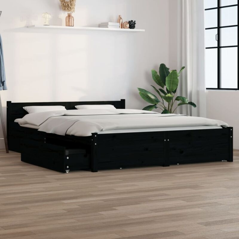 Lit double pour adulte Cadre de lit - avec tiroirs Noir 140x190 cm BV473619
