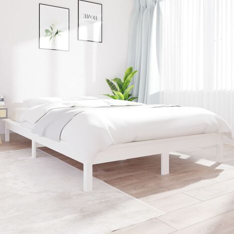 Lit double pour adulte Cadre de lit - Blanc 140x200 cm Bois de pin massif BV647233 - BonneVie