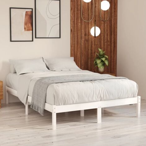 BONNEVIE Lit double pour adulte Cadre de lit - Blanc Bois de pin massif 140x190 cm BV648240