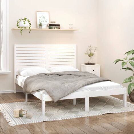 Lit double pour adulte Cadre de lit - Blanc Bois massif 140x200 cm BV665986 - BonneVie