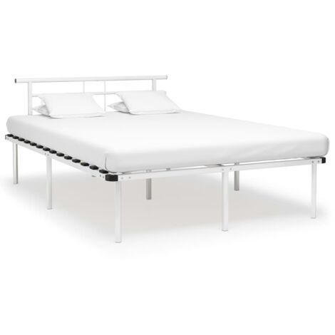 Lit double pour adulte Cadre de lit - Blanc Métal 140x200 cm BV818190 - BonneVie