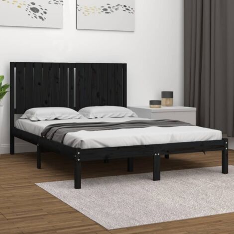 Lit double pour adulte Cadre de lit - Noir Bois de pin massif 140x190 cm BV231467 - BonneVie
