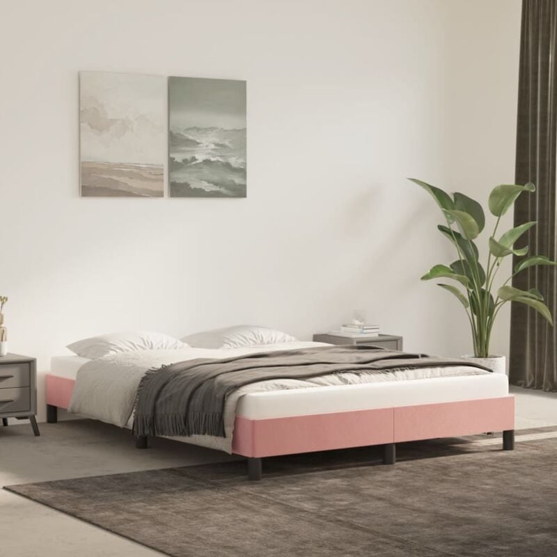 Bonnevie - Lit double pour adulte Moderne - Cadre de lit - Rose 140x190 cm Velours BV395228