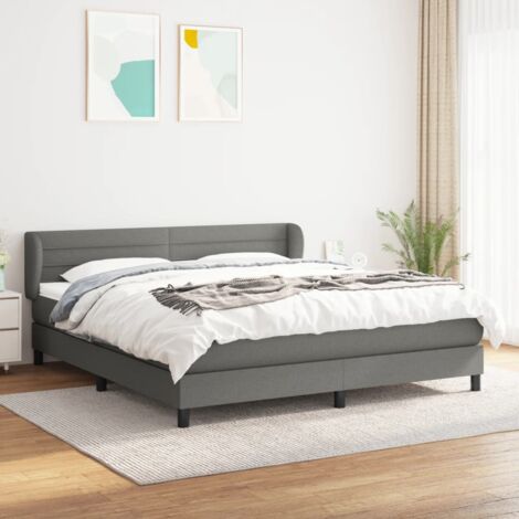 Lit double pour adulte Moderne - Lit à sommier tapissier avec matelas Gris foncé 160x200cm Tissu BV476198 - BonneVie