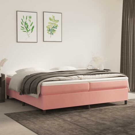 Lit double pour adulte Moderne - Lit à sommier tapissier avec matelas Rose 200x200 cm Velours BV932520 - BonneVie