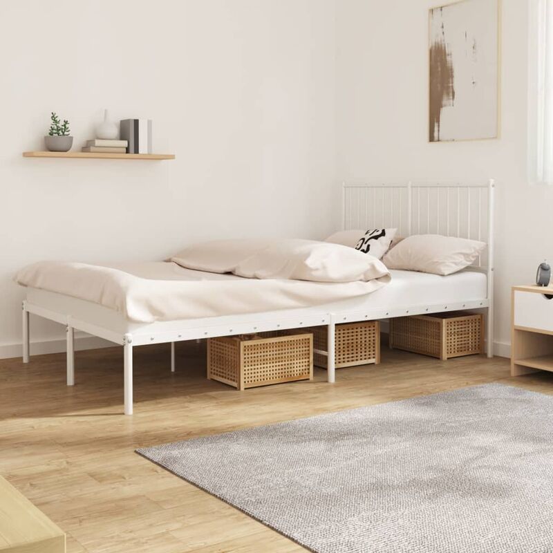 Lit double pour adulte métal avec tête de lit Moderne - Cadre de lit - blanc 120x190 cm BV753643 - Blanc