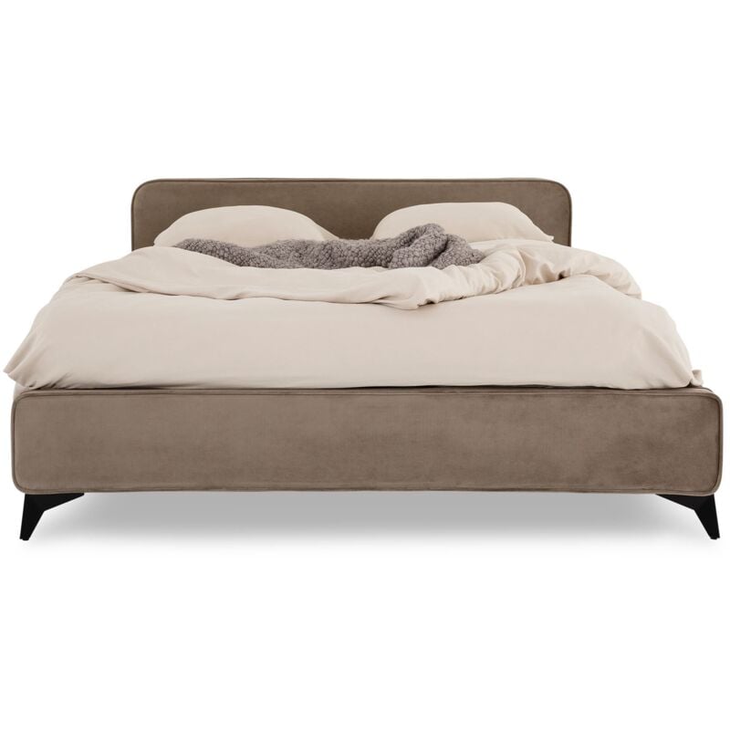 Idimex - Lit double ravello 140 x 190 cm, revêtement en tissu - Grège