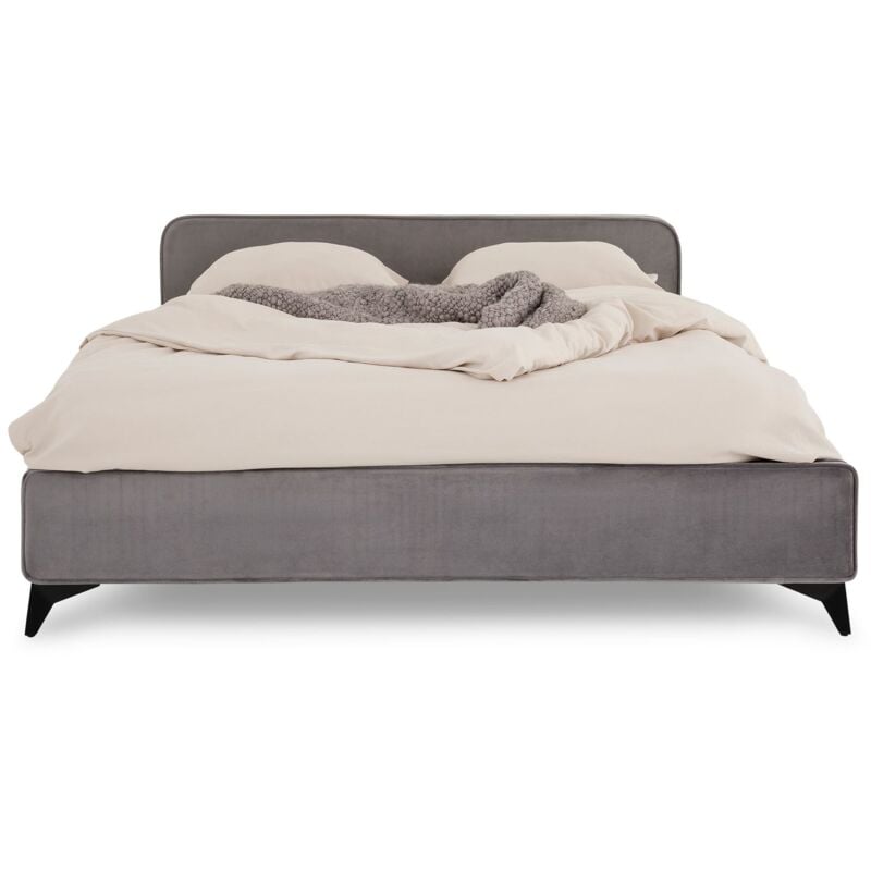 Idimex - Lit double ravello 140 x 190 cm, revêtement en tissu - Gris