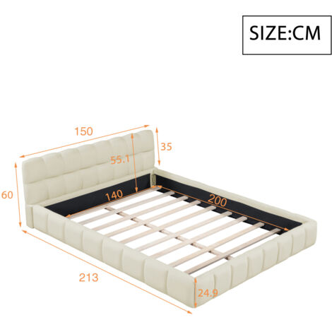 Lit Double Rembourré 140x200cm,Lit Bubble avec sommier à Lattes,Lit 2 Personnes Capitonne avec Tête de Lit,Lit Capitonne à bulles,Cadre de Lit Bubble pour Adultes et Adolescents,sans Matelas,Beige Lin