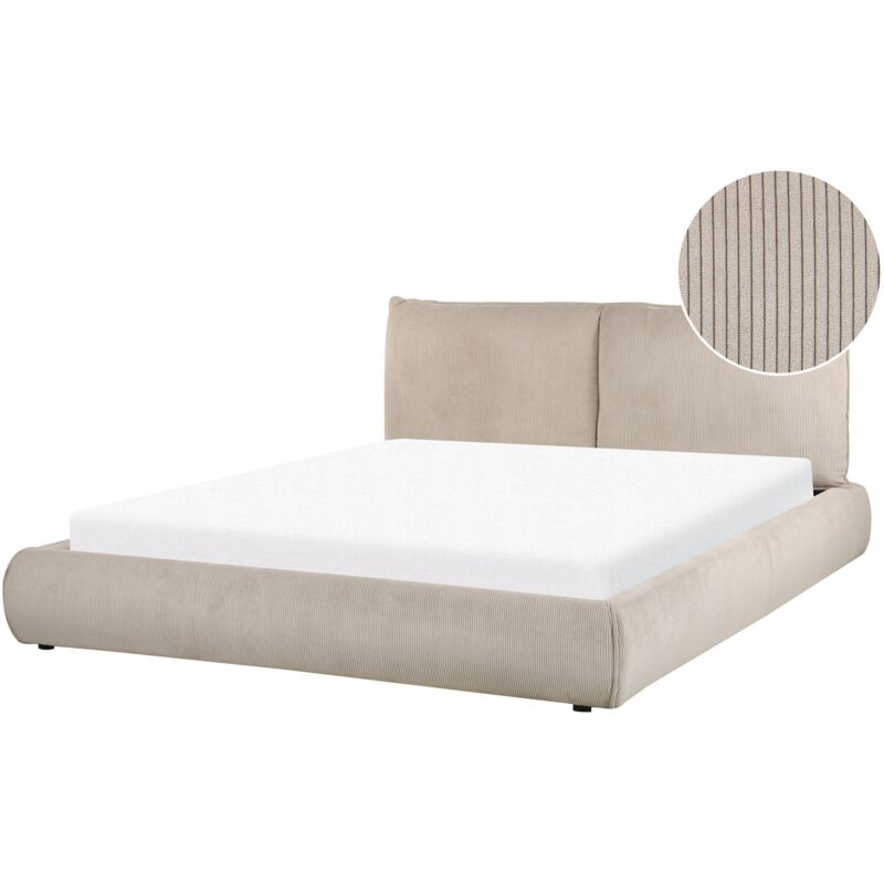 Beliani - Lit Double Rembourré Design Contemporain 160 x 200 cm en Velours Côtelé Taupe Vinay