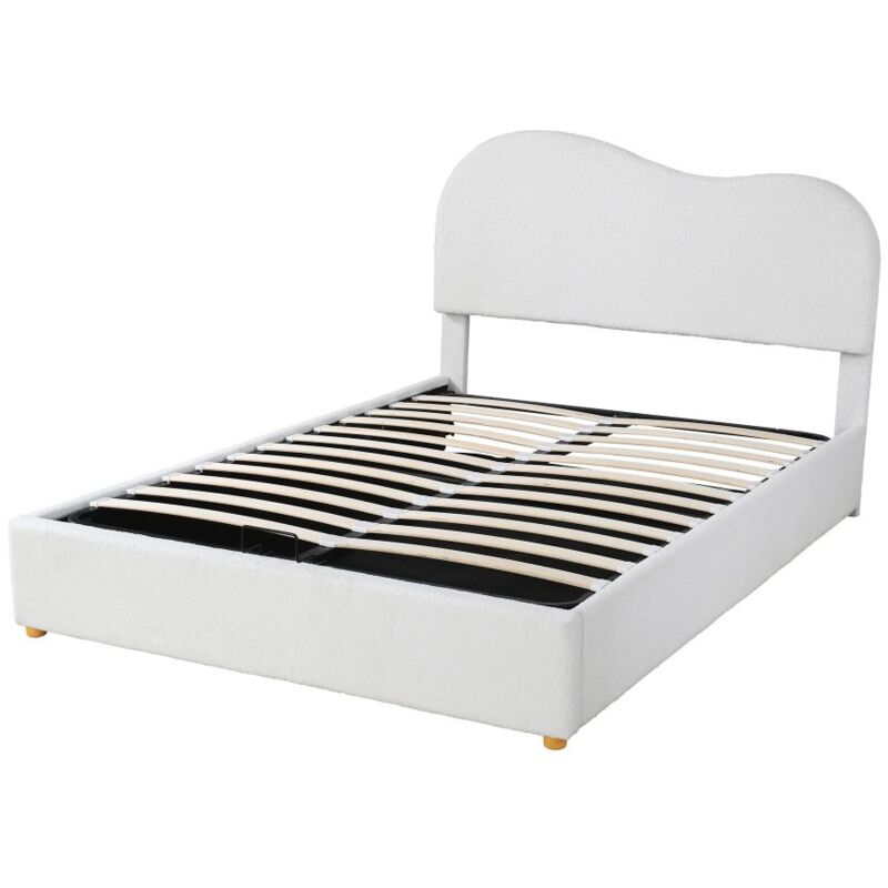 Gutent - Lit double rembourré hydraulique 140x200cm, cadre en métal avec rangement, blanc