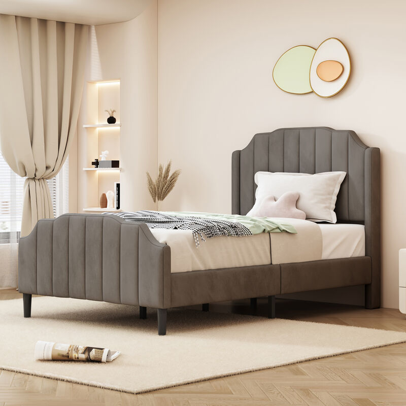 Modernluxe - Lit 90x200cm tissu en velours - avec sommier à lattes - Gris