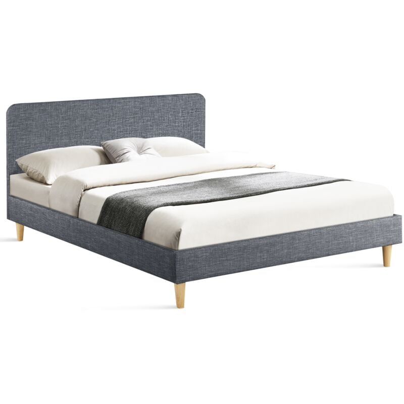 Idmarket - Lit double scandinave balta avec tête de lit et sommier 160 x 200 cm tissu gris anthracite