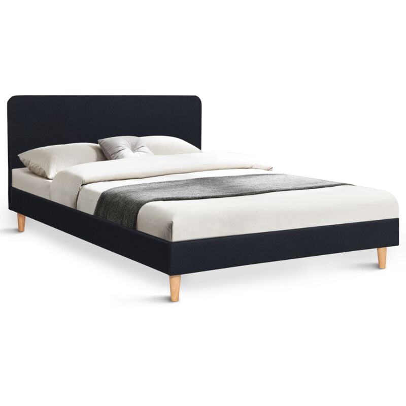 Lit double scandinave balta avec tête de lit et sommier 140 x 190 cm tissu noir