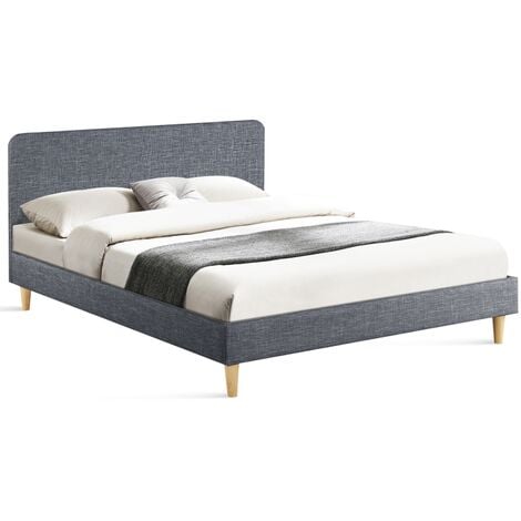 IDMARKET Lit double scandinave BALTA avec tête de lit et sommier 160 x 200 cm tissu gris anthracite