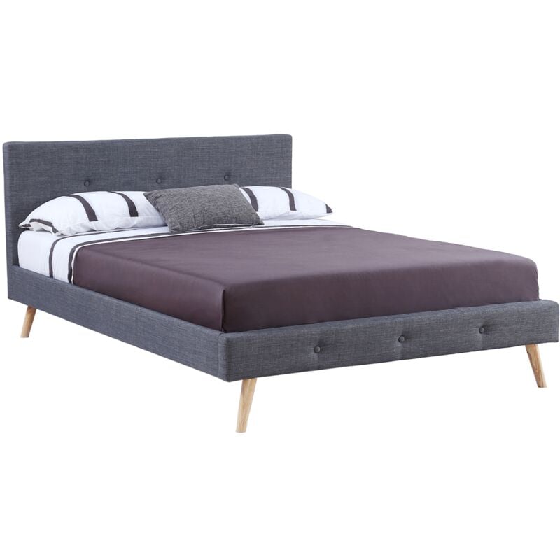 Lit double scandinave oslo avec tête de lit et sommier 160 x 200 cm tissu gris anthracite