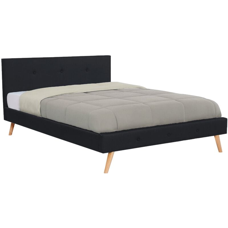 Lit double scandinave oslo avec tête de lit et sommier 160 x 200 cm tissu noir