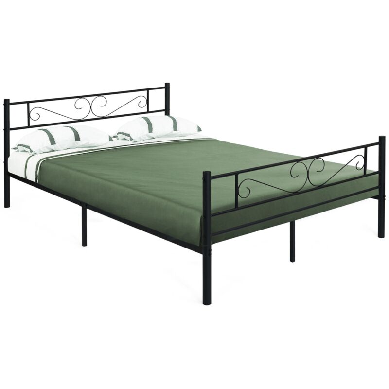Lit double tampa avec tête de lit et sommier en métal 140 x 190 cm noir