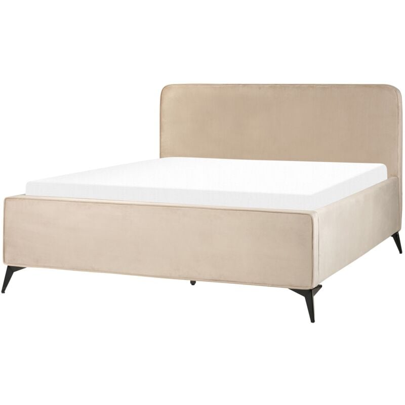 Beliani - Lit Double Taupe en Velours Bois et Métal 160 x 200 cm Sommier Lattes Valognes