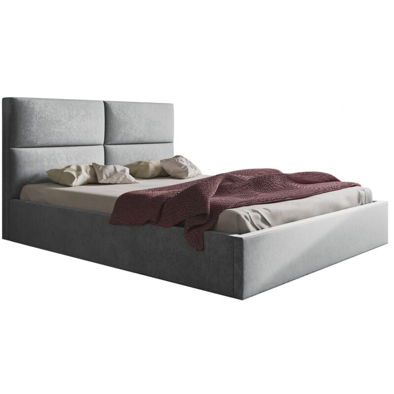 Emporius - Lit double 180x200 cm Terra - Lit moderne rembourré avec coffre de lit, sommier à lattes - Tissu velours (Gris - Jasmine 90)