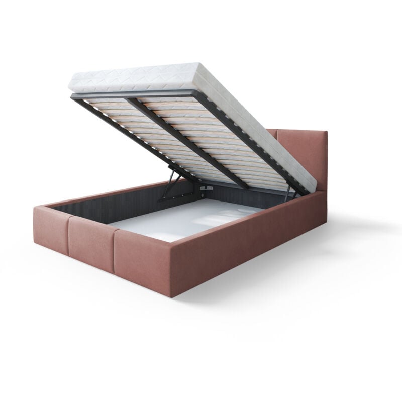 Kids Literie - Lit Double Tesia 140x190 + Coffre - Sommier inclus Rose misty