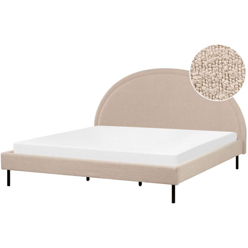 Beliani - Lit Double Tissu Bouclé Beige 180 x 200 cm à Tête de Lit Ronde Glamour Margut