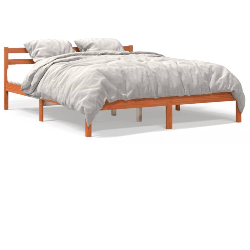 Ityhome - Cadre de lit sans matelas cire marron 180x200cm bois pin massif