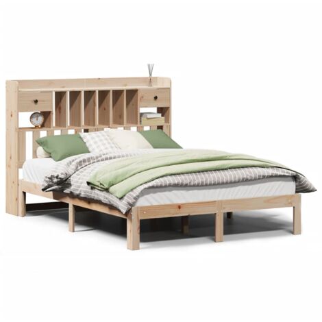 Lit Double，Lit Adulte  Lit bibliothèque sans matelas 140x200 cm bois massif de pin CFW26675