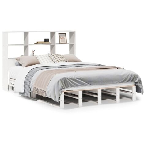 Lit Double,Lit Adulte Lit bibliothèque sans matelas blanc 160x200 cm bois massif CFW59979