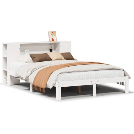 Lit Double,Lit Adulte Lit bibliothèque sans matelas blanc 160x200 cm bois pin massif CFW11376