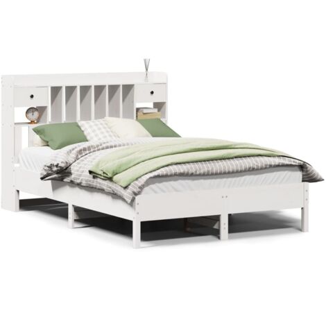 Lit Double,Lit Adulte Lit bibliothèque sans matelas blanc 160x200 cm bois pin massif CFW23723