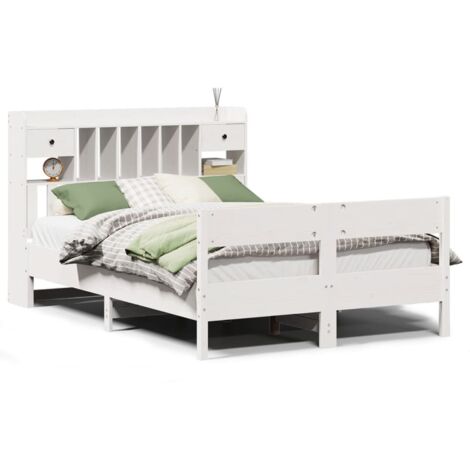 Lit Double,Lit Adulte Lit bibliothèque sans matelas blanc 160x200 cm bois pin massif CFW26362