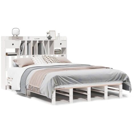 Lit Double,Lit Adulte Lit bibliothèque sans matelas blanc 160x200 cm bois pin massif CFW46879