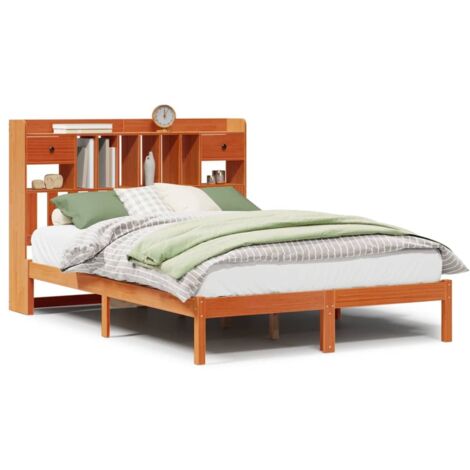 Lit Double，Lit Adulte  Lit bibliothèque sans matelas cire marron 160x200 cm pin massif CFW15260