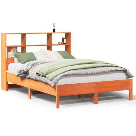 Lit Double，Lit Adulte  Lit bibliothèque sans matelas cire marron 160x200 cm pin massif CFW53830