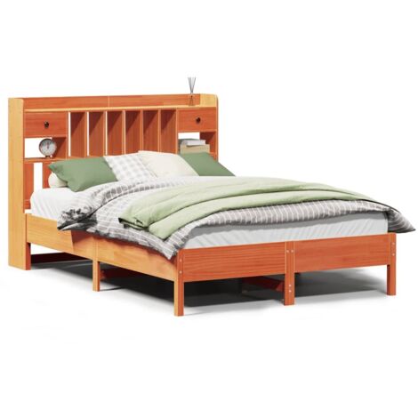 Lit Double，Lit Adulte  Lit bibliothèque sans matelas cire marron 160x200 cm pin massif CFW63643