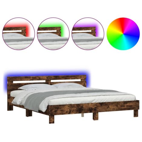 Lit double,Lit adulte,Cadre de lit avec LED sans matelas chêne fumé 160x200 cm CFW9060925