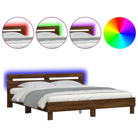 Lit double,Lit adulte,Cadre de lit avec LED sans matelas chêne marron 160x200 cm CFW1795071